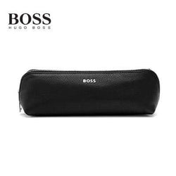 Hugo Boss Big Pen Case Classic Grained in black leather with chrome BOSS logo, ideal for corporate gift.
