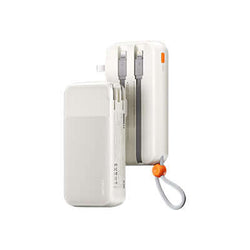 Remax RPP-E5 Powerbank with Wall Plug 10000mAh, compact design with built-in cables for fast charging.