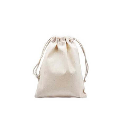 5oz Canvas Drawstring Pouch in natural beige, perfect for corporate gifts and personal use.