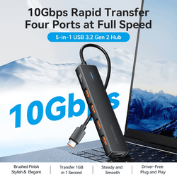 Vention 5-in-1 Gen 2 Hub with 4 USB 3.2 Ports features rapid 10Gbps data transfer and four high-speed ports.