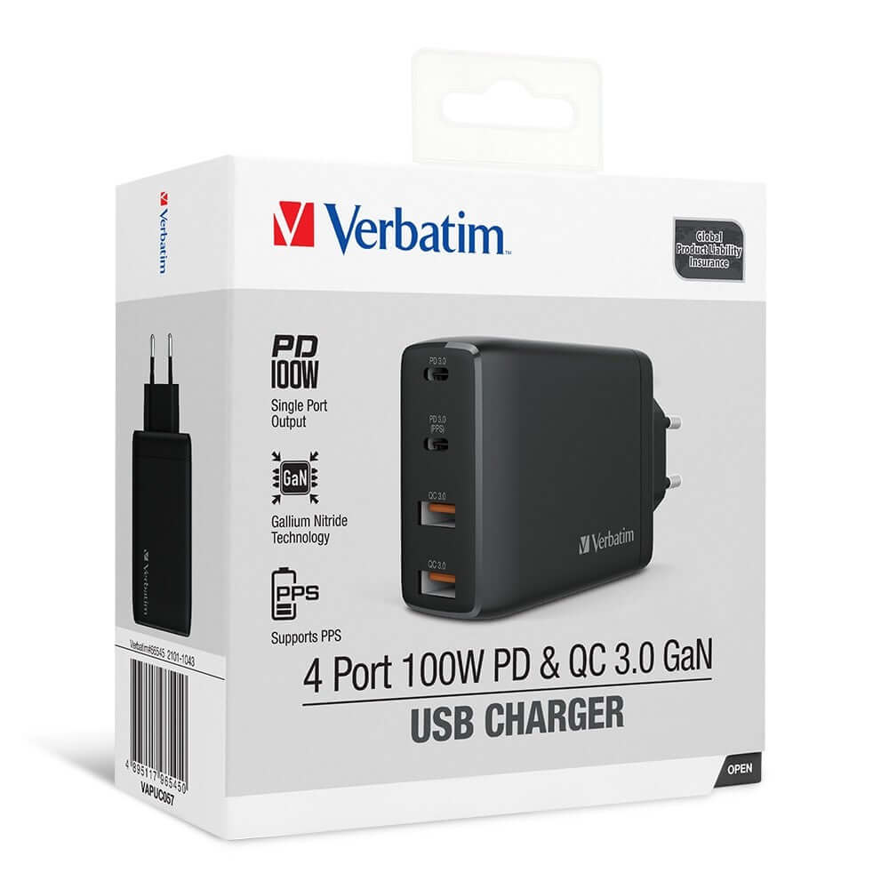 Verbatim 4 Port 100W PD 3.0 & QC 3.0 GaN USB Charger Corporate Gifts Singapore