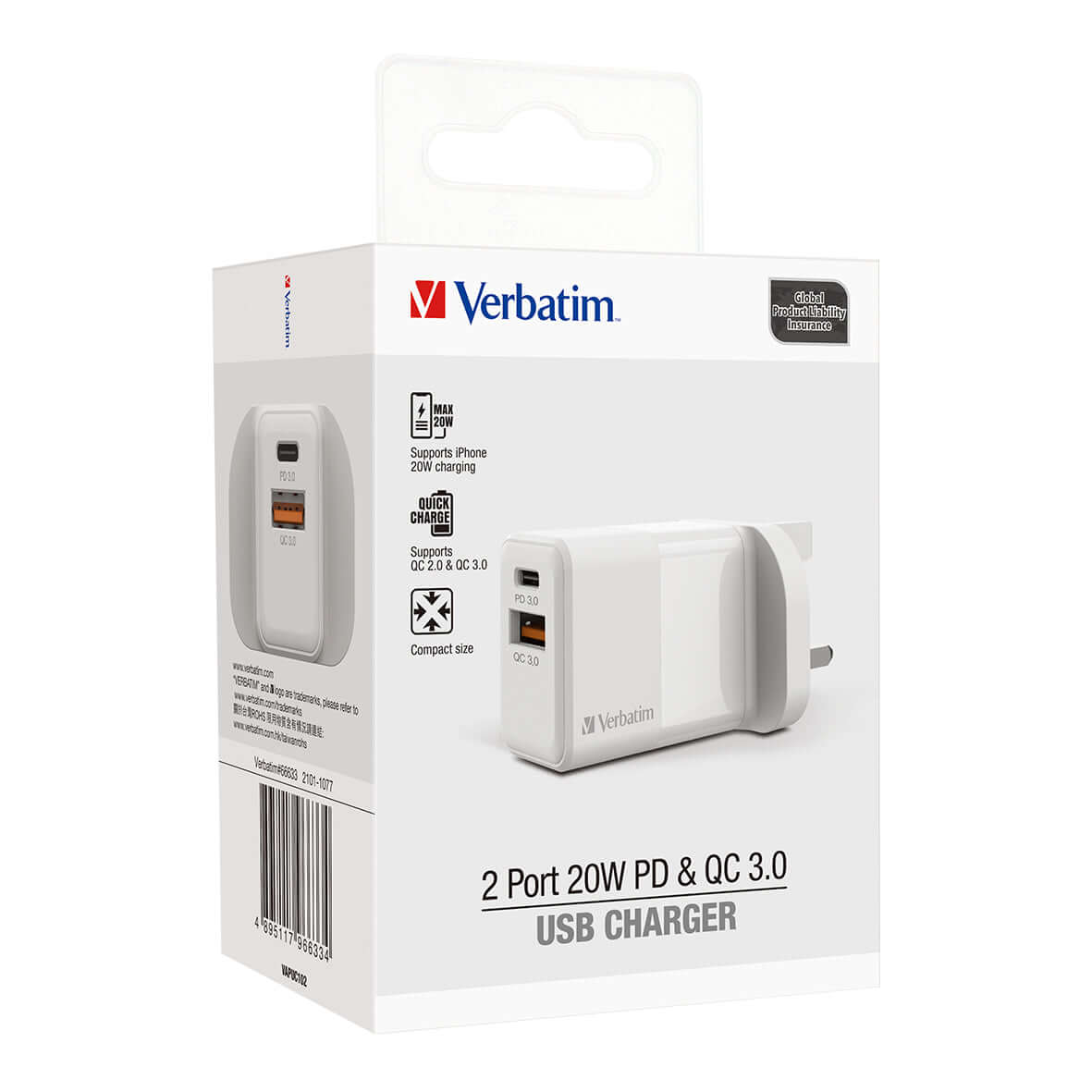 Verbatim 2 Port 20W PD & QC 3.0 USB Charger Corporate Gifts Singapore