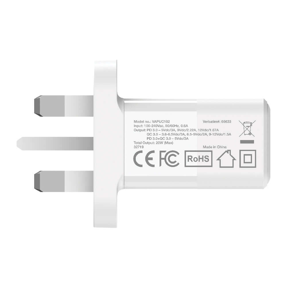 Verbatim 2 Port 20W PD & QC 3.0 USB Charger Corporate Gifts Singapore