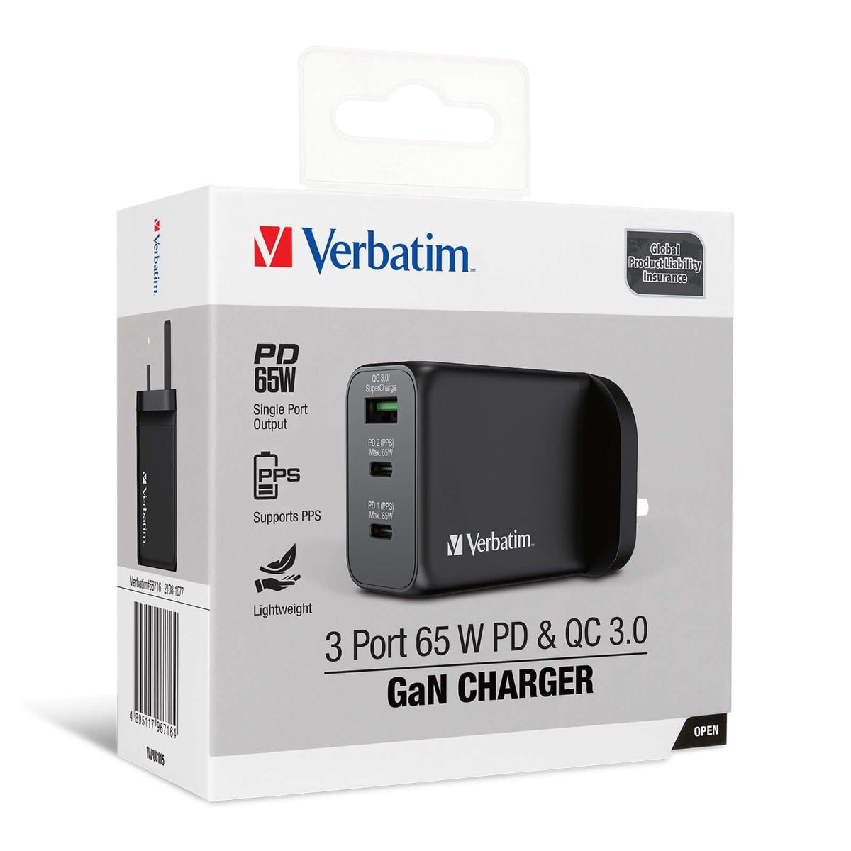 Verbatim 3 Port 65W PD 3.0 & QC 3.0 GaN Charger Corporate Gifts Singapore