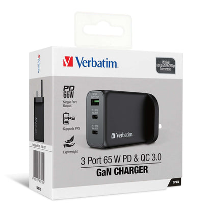 Verbatim 3 Port 65W PD 3.0 & QC 3.0 GaN Charger Corporate Gifts Singapore