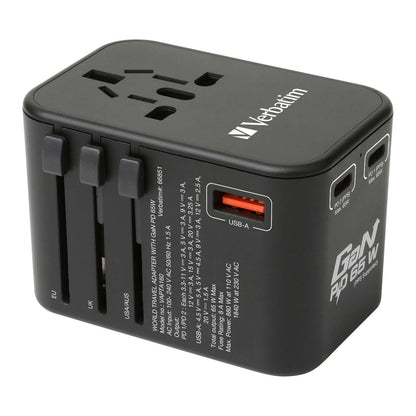 Verbatim 3 Port 65W PD 3.0 & QC 3.0 GaN Universal Travel Adaptor Corporate Gifts Singapore