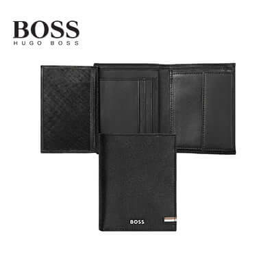 Hugo Boss Money Wallet Vertical Flap Iconic Black opened view showing card slots and coin pouch.
