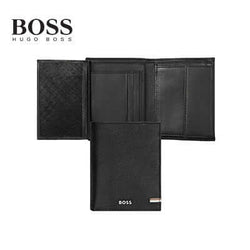 Hugo Boss Money Wallet Vertical Flap Iconic Black opened view showing card slots and coin pouch.