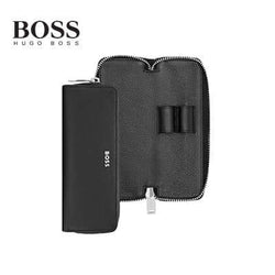 Hugo Boss Zipped double pen case Classic Grained, stylish and practical leather pen pouch for corporate gifts.
