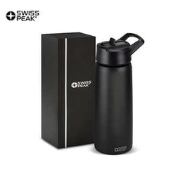 Swiss Peak Stealth Vacuum Bottle alongside its sleek packaging, perfect for corporate gifts in Singapore.
