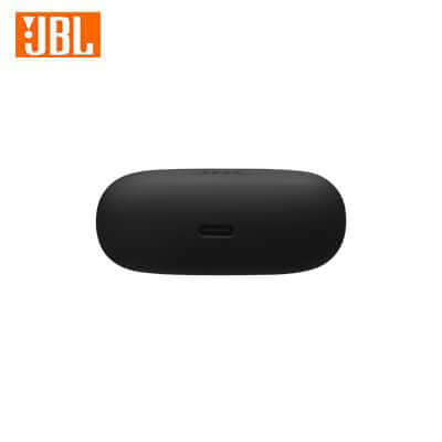 Black JBL Wave Beam 2 charging case with charging port on the underside