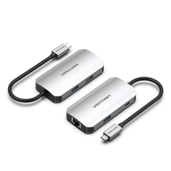 Vention 5-in-1 USB-C Hub with Ethernet, perfect corporate gift with multiple connectivity options and fast transfer rates.