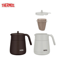 Thermos TTE-700 Dishwasher-Safe Jug with Strainer in black and white, showcasing detachable parts.