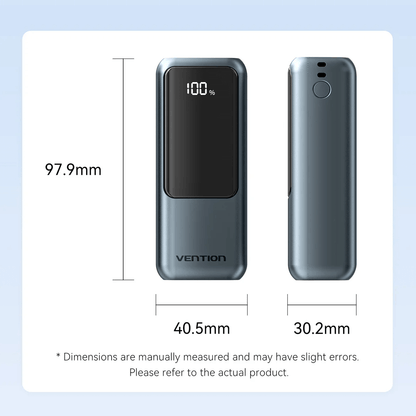 Vention Mini 10000mAh Power Bank 22.5W dimensions showing size and design features.