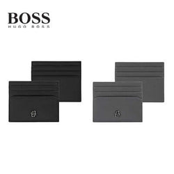 Hugo Boss Card holder Double B Saffiano in black and grey, a sophisticated corporate gift option.