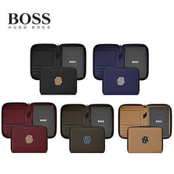 Hugo Boss Conference Folder A5 Varsity in multiple colors with logo patches, ideal corporate gift.