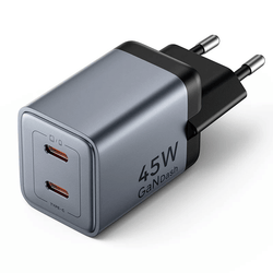 Vention 2-Port GaN Charger 45W with dual USB-C ports for fast device charging.
