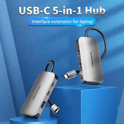 Vention 5-in-1 USB-C Hub with PD 100W, interface extension for laptop with multiple ports.