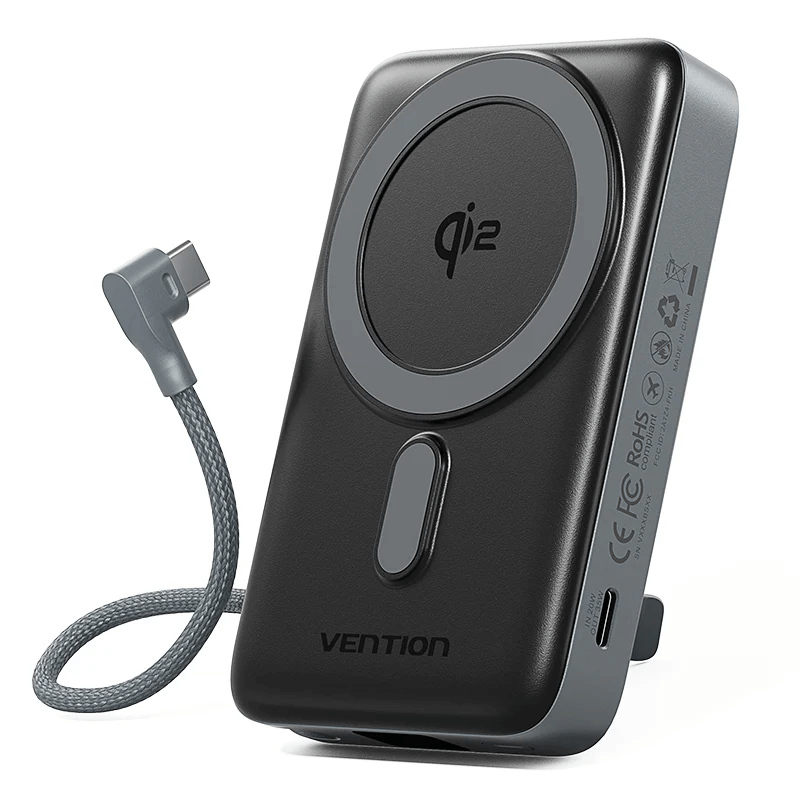 Vention Qi2 10000mAh Power Bank 35W with charging cable, ideal for corporate gift.