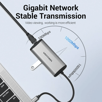 Vention 9-in-1 USB-C USB Hub showcasing Gigabit network stability for efficient video viewing.