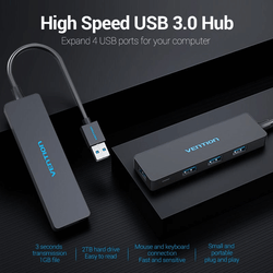 Vention 4-in-1 USB 3.0 Hub for expanding connectivity with 4 ports and high-speed data transfer.