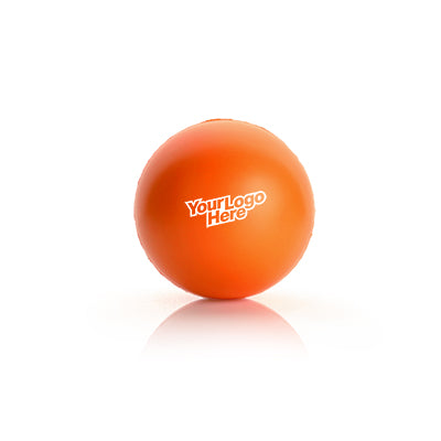 Orange round stressball showing an example white logo