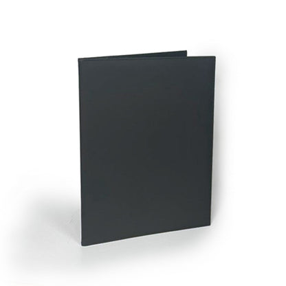 Closed black PU certificate holder showing the plain front cover and stitched edge