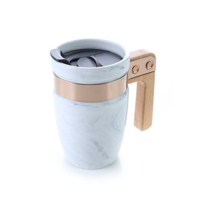 Marble Ceramic Mug with SS Rim and Wooden Handle Corporate Gifts Singapore