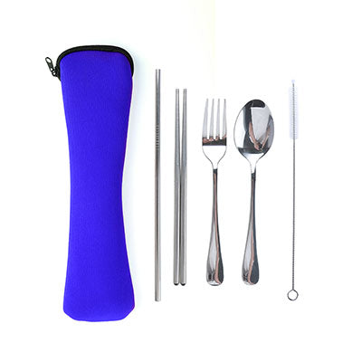 Stainless Steel Cutlery Set with Straw in Neoprene Pouch Corporate Gifts Singapore