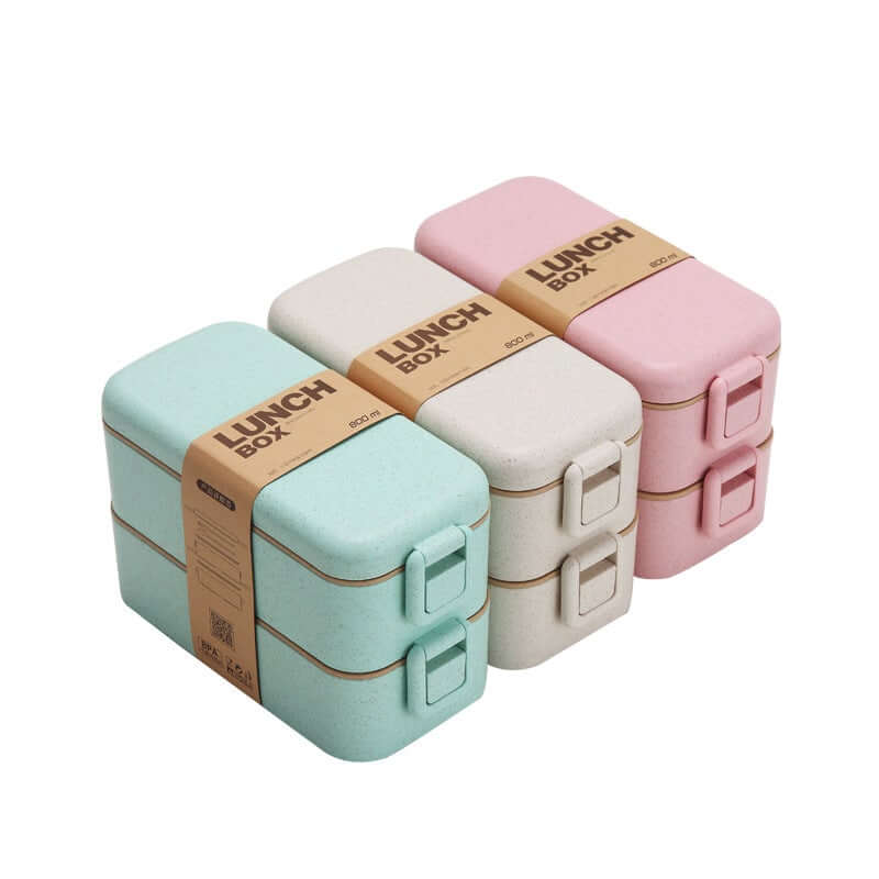 2-tier Wheat Straw Lunch Box with Fork and Spoon Corporate Gifts Singapore