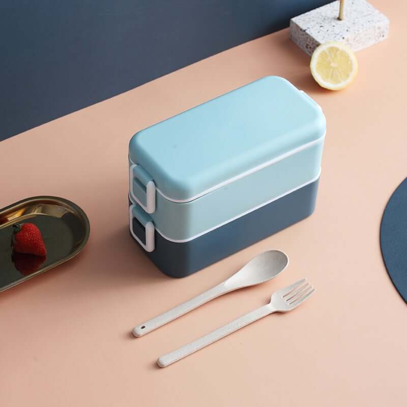 2-tier Wheat Straw Lunch Box with Fork and Spoon Corporate Gifts Singapore