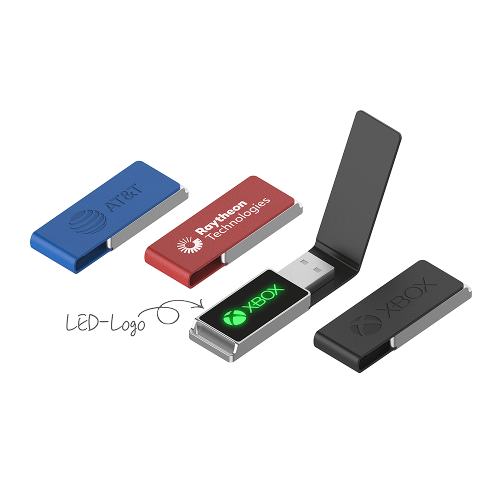 Leather Flip Up USB Flash Drive with LED Logo Corporate Gifts Singapore