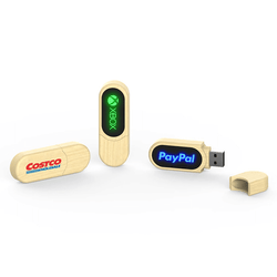 Round Wooden USB Flash Drive with LED Logo Corporate Gifts Singapore