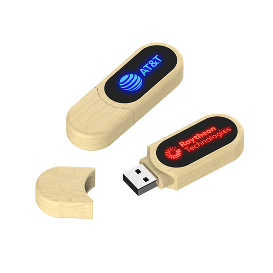 Round Wooden USB Flash Drive with LED Logo Corporate Gifts Singapore