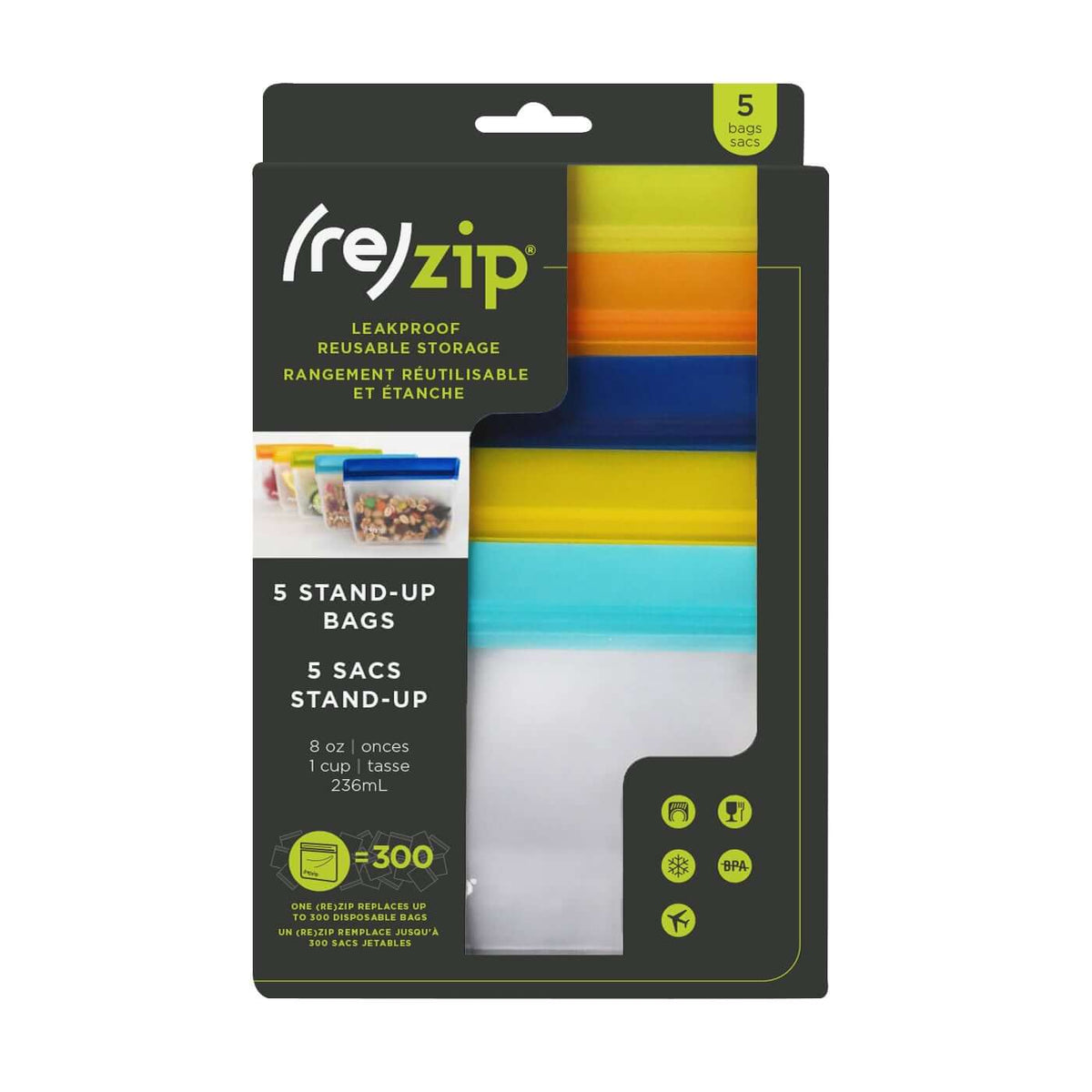 Rezip Stand-Up 1-cup | 8-ounce Leakproof Reusable Storage Bag 5-pack Corporate Gifts Singapore