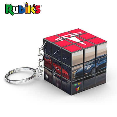 Rubik’s 3×3 keychain with photographic printed faces and silver-coloured keyring