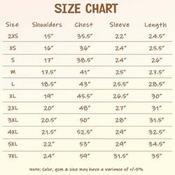 Size chart for Unisex Hoodie With Zip, detailing measurements for sizes 2XS to 7XL.