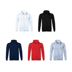 Unisex Hoodie With Zip collection showcasing various colors including white, black, navy, red, and gray.