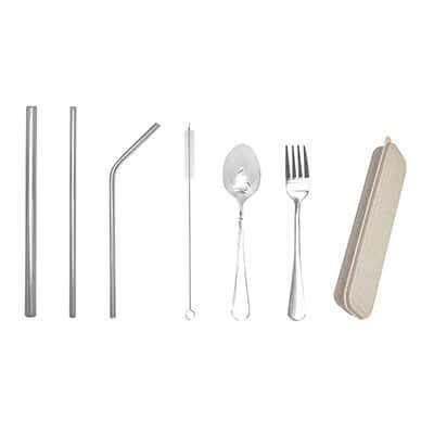 6 Pieces Stainless Steel Cutlery and Straw Set Corporate Gifts Singapore