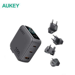 AUKEY PA-B9U Nova PinS 100W GaN Wall Charger Smart Display with Interchangeable Plugs and multiple plug types