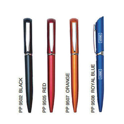 4 colorful 9g Plastic Ball Pen options: black, red, orange, and royal blue for corporate gifts.