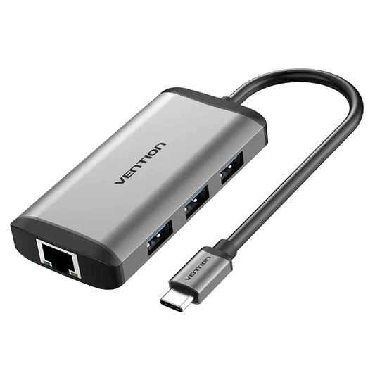 Vention 6-in-1 USB-C Docking Station with Ethernet showing sleek design and multiple ports for corporate gift.