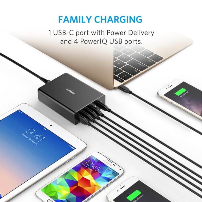 Anker PowerPort+ 5 Ports USB-C 60W With PowerIQ™ Charging Station Corporate Gifts Singapore