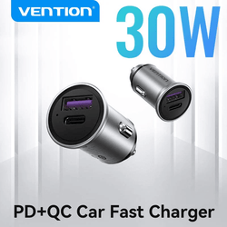 Vention Car Charger 30W PD+QC fast charger for efficient charging on the go.