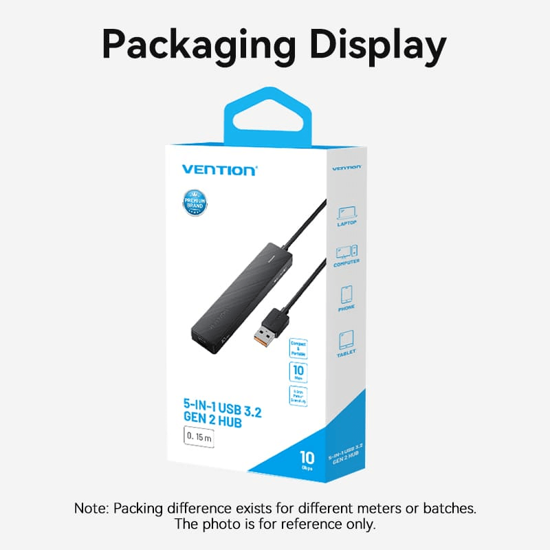 Vention 5-in-1 USB 3.2 Hub 10Gbps packaging display with clear product features and design.