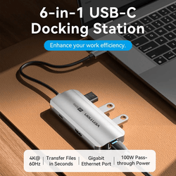 Vention 6-in-1 USB-C Hub with Ethernet for enhanced work efficiency, fast transfers, and Gigabit Ethernet