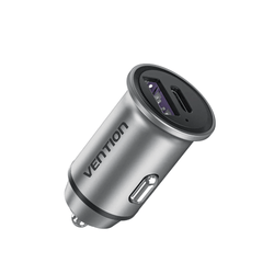 Vention Car Charger 30W in sleek aluminium alloy for efficient fast charging on the go, perfect as a corporate gift.