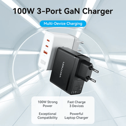 Vention 3-Port USB (C+C+A) GaN Charger 100W, powerful multi-device charging solution