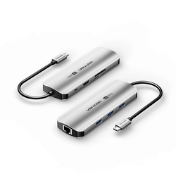 Vention 8-in-1 USB-C Docking Station with multiple ports and Gigabit Network capabilities.