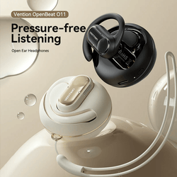 Vention Wireless Bluetooth Open Ear Headphones OpenBeat in black and cream for pressure-free listening.
